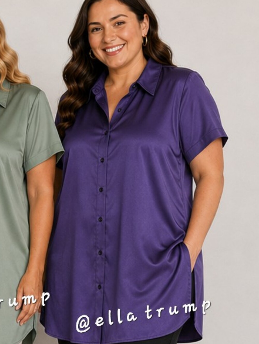 Only Necessities Peachskin Button Front Woman's Purple 2X